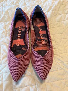 Rothy's Point flats pink/blue pattern sz 7
